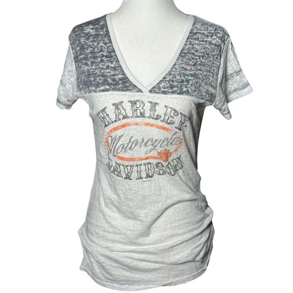 Harley-Davidson Motorcycles 2013 Womens V-Neck T-Shirt M Gray/White - Picture 2 of 9